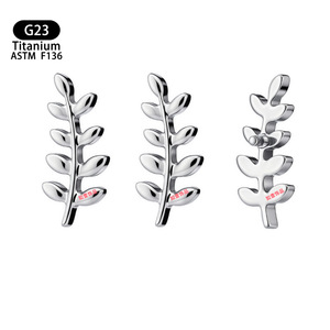 Leaf Shape <b>Titanium</b> Piercing Earrings 12mm G23 ASTM F136 For Ear Cartilage Nose Lip <b>Studs</b> - Product Image 5