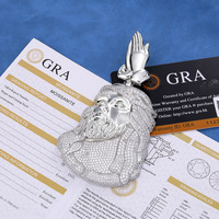 Pendentif Visage de Jésus en Moissanite S925 entièrement pavé, plaqué or et argent, collier hip-hop, bijoux de rue pour hommes
