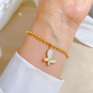 18K <b>Gold</b> Plated Stainless Steel <b>Beads</b> Chain <b>Bracelet</b> for Women Shell Butterfly Pendant Luxury <b>Bracelet</b> Titanium Chain <b>Bracelet</b> - Product Image 2