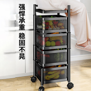 Estante giratorio de cocina de varias capas, 5 niveles, de acero al carbono con ruedas para frutas, verduras y utensilios de cocina - Product Image 3