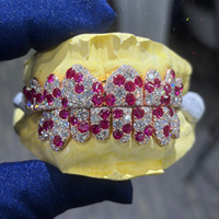Grillz personnalisé en argent S925 avec moissanite et pierres roses, ensemble de dents glacées certifié par un tiers, micro-incrustation, cadeau d'anniversaire unique pour lui