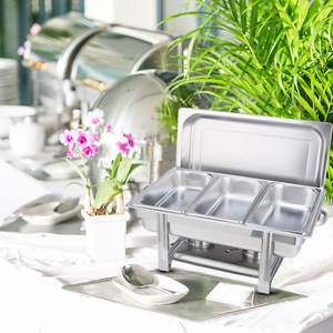 DB Stainless Steel Triple <b>Tray</b> for Catering & <b>Food</b> <b>Warmer</b> Serving <b>Trays</b> for Buffets & Events - Product Image 4