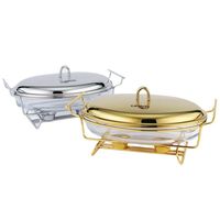 QY 2L 3L Mini Réchaud de Buffet en Verre Transparent avec Cadre en Acier Inoxydable Doré pour Hôtels, Fêtes, Traiteurs et Usage Domestique
