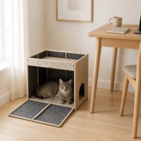 Panier tressé rectangulaire pour animaux de compagnie, lit pour chat en rotin PP, tissage ouvert, durable, lavable, écologique, multifonctionnel, résistant aux insectes, pour intérieur