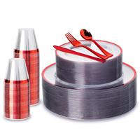 Articles de fête PS Premium en gros : Assiettes rondes à bord doré, fourchettes, cuillères, gobelets, serviettes en plastique, couleur personnalisée pour la décoration d'événements