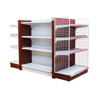 Étagère de supermarché double face avec panneaux latéraux en grillage métallique pour l'affichage des produits en magasin d'alimentation