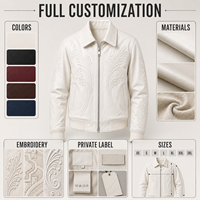 Blouson Bomber en Cuir Blanc Personnalisé avec Motif 3D en Relief pour Hommes, Logo Personnalisé, Marque Privée, Streetwear de Luxe, Fabricant OEM