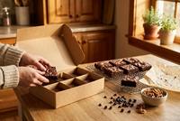 Boîtes de boulangerie en papier écologiques en gros pour gâteaux, crêpes, burgers, gaufres, brownies au chocolat, avec pelliculage mat pour la restauration et les repas.