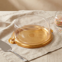 Conteneur à gâteau rond en plastique PET avec couvercle, base dorée, jetable, fourniture directe d'usine pour l'emballage alimentaire, idéal pour le pain et la pâtisserie
