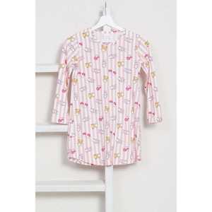 Tunique en coton pour fille Venetia, 7-8 ans, rose à rayures, imprimé lapin, robe à manches longues - Product Image 1