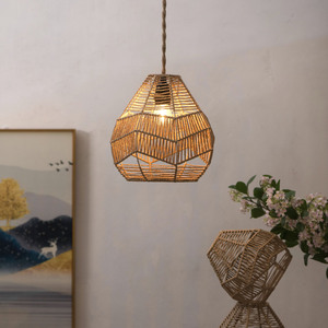Hand Woven Paper <b>Rope</b> Lampshade Imitation Rattan Pendant <b>Light</b> E27 Led Round For Homestay Tea Room Restaurant - Product Image 2