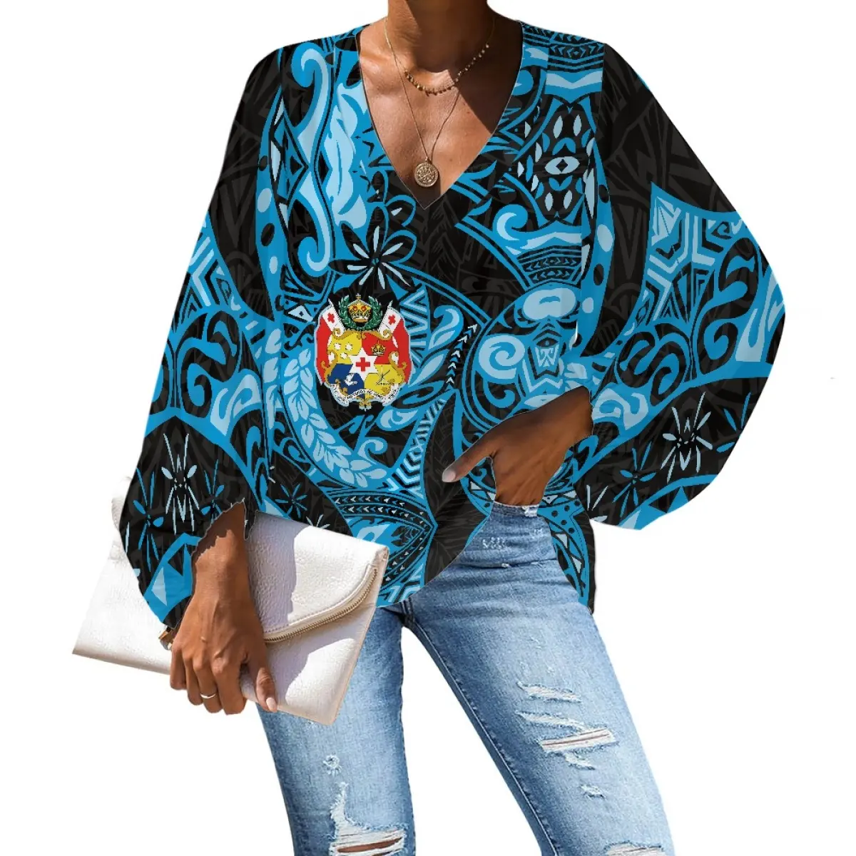 Factory Wholesale Polynesian Print Chiffon Top Custom Hawaii Samoan Tribal Floral Plus Size Women's Blouses & Shirts