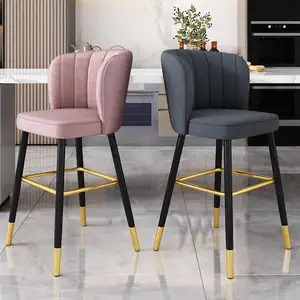 Cadeiras de bar para casa, cadeira alta nórdica de metal luxuosa para cozinha, de veludo, dourado, de couro