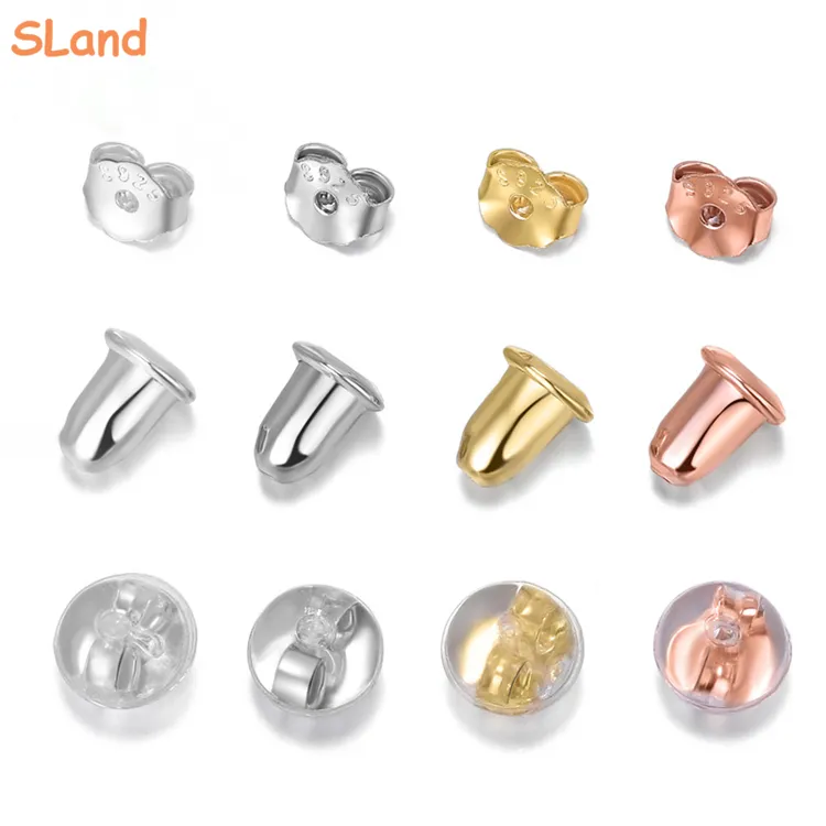 Sland Sieraden Fabrikant Groothandel Rhodium/Goud/Rose Gold Plated 925 Sterling Silver Bullet Koppeling Earring Backs Voor Meisjes