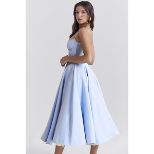 Robe mi-longue de style resort décontracté, taille empire translucide, printemps, robe formelle bleu <span class=keywords><strong>Mademoiselle</strong></span> pour adultes, couleur unie, OEM - Product Image 4