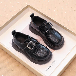Zapatos de Vestir de Microfibra Estilo Británico para Niñas 2025, Zapatos de Princesa Modernos Negros/Plateados con Cierre de Velcro, Suela Suave, 0.3 kg, Primavera Otoño - Product Image 1