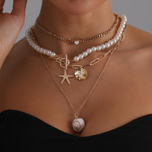Fashion Baroque Pearl Starfish Necklace for Women with Seashell and Conch <b>Beach</b> Elements Casual <b>Jewelry</b> - Product Image 3