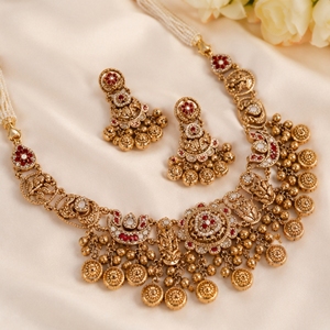 925 Silver Traditional Temple <b>Necklace</b> Set with <b>Matching</b> Earrings Antique Finish Bridal Ethnic Jewelry for Women - Product Image 4