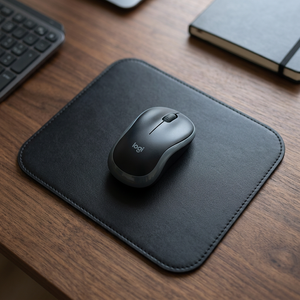 Logi Leather <b>Mouse</b> Pad With Coffee Cup <b>Mat</b> Set 18x18cm Desk Accessory - Product Image 1