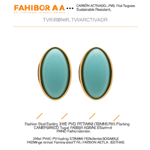 Fashion <b>Stud</b> <b>Earrings</b> 316L Stainless Steel PVD Gold Plating <b>Turquoise</b> Oval Sustainable Resistant - Product Image 2