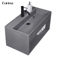 Lavabo de salle de bain en pierre artificielle, nouveau style, bon marché, couleur grise, pierre artificielle, Surface unie