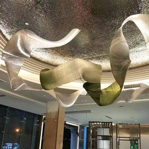 Grande lampe de plafond moderne en forme de ruban de soie lustres en verre personnalisés roses multicolores pour restaurant hôtel hall de banquet - Product Image 6