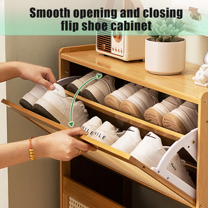<b>Shoe</b> Cabinet with 3 Rattan Flip Drawers Bamboo Storage Coat <b>Hooks</b> Freestanding Entryway Organizer - Product Image 3