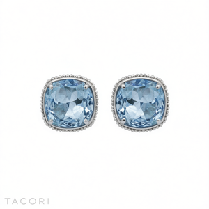 Pendientes de tuerca Tacori con gema azul, corte cojín, chapados en rodio, joyería clásica de regalo para mujer - Product Image 1
