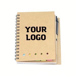 Bloc de Notas A5 Personalizado con Logotipo Hecho a Mano en Papel Kraft, Cuaderno Espiral Pequeño A6 con Bolígrafo, Lista de Tareas, Notas Adhesivas - Product Image 1
