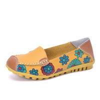 Nouvelles Ballerines d'Automne pour Femmes en Cuir Véritable, Mocassins Imprimés à Enfiler, Loafers Tendance pour Mamans, Stock Direct Transfrontalier