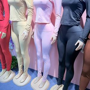 2026 Neues Frühling-Herbst Casual 2-Teiliges Set für Damen Outfit Einfarbig Rundhals Langarm Crop Top Passende Leggings Hose - Product Image 5