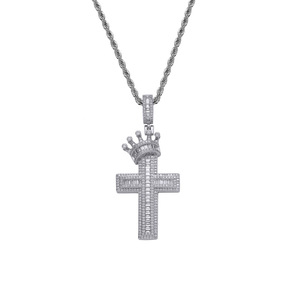 Copper inlaid zircon crown <b>cross</b> pendant, hip hop <b>cross</b>-border trend, small hat <b>cross</b> pendant <b>chain</b>. - Product Image 6