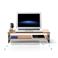 Support d'écran double niveau extensible Upergo en alliage d'aluminium et MDF, organiseur de bureau pour ordinateur portable, imprimante, cuisine