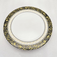 Ensemble d'assiettes en céramique à motifs islamiques noir et or, assiettes rondes de luxe pour l'Aïd, le Ramadan, la décoration de la maison et les cadeaux