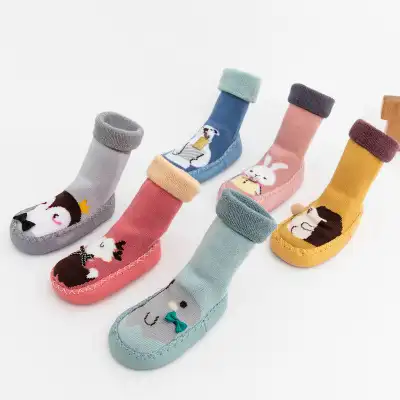 New Arrival Dày Terry Đan Dễ Thương Động Vật Dép Toddler Socks Với Da Sole Kids Chống Trượt Bé Giày Vớ