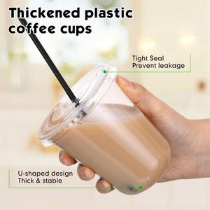 2000 Sets Gobelets à café glacé transparents en PET de 14 oz avec fond en U anti-déversement, couvercles et pailles pour boissons froides, jus et fournitures de fête - Product Image 4