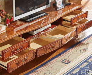 Mobile <span class=keywords><strong>TV</strong></span> Classico Lungo con Struttura in Legno Massello e Piano in Marmo, Design Europeo per Soggiorno - Product Image 4