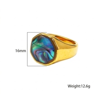 Bague signet imposante en acier inoxydable, incrustée de coquille d'ormeau octogonale irisée polie, bijou de mode