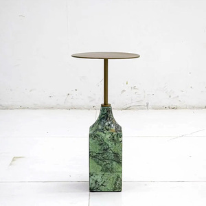 Mesa Lateral de Mármore Verde Natural, Mesa Redonda Pequena de Metal Luxuosa, Mesa de Canto para Sofá para Hotel, Vila, Apartamento - Product Image 1