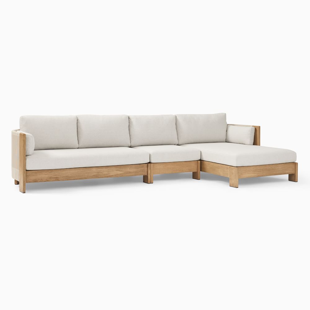 Fashion garden set terrace rope weave modern modular L-shape sectional furniture teak outdoor sofa with cushion
