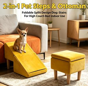 Escaleras para Mascotas 2 en 1, Antideslizantes y Seguras, Otomana Plegable de Madera, Escalones para Perros para Sofá/Cama, Rampa Estable para Perros Pequeños y Gatos de Interior - Product Image 1