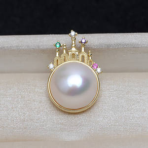 Pendentif Château en Argent S925 avec Perle de Marbre de 13,5 mm, Accessoires DIY, Plateau Vide Semi-fini, 4006 Perles en Vrac - Product Image 1