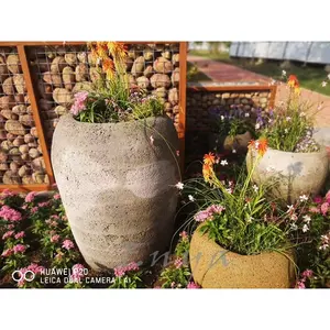 Vaso de plantas de concreto grande, vaso de pedra vintage para jardim doméstico
