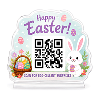 Letrero Ligero de Acrílico con Diseño de Conejito Feliz y Huevo, Logotipo Personalizado Impreso, Placa Decorativa para Pascua, Letrero con Código QR para Decoración de Mesa, Pared o Ventana