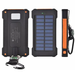 Cargador de alta capacidad 10000mAh Banco de energía solar a prueba de agua Banco de energía móvil 20000mAh bancos de energía solar para teléfono móvil