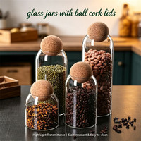 Pot de rangement élégant en verre borosilicate fait main avec couvercle en liège et bois, sans BPA, design moderne pour accessoires de cuisine