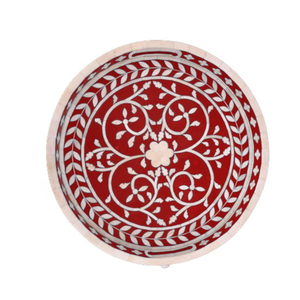 Bandeja de servicio con incrustaciones de hueso redondo hecho a mano con arte tradicional de Rajasthani para interiores de boutique a precio mayorista - Product Image 2