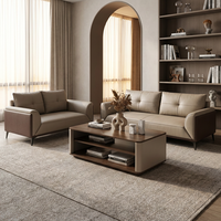 Canapé de bureau moderne en cuir beige, décoration minimaliste pour un salon d'affaires sophistiqué, espace de réception