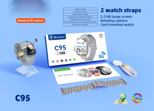 Montre connectée Android C95 en gros avec carte SIM, écran 2,2 pouces, compatible <span class=keywords><strong>TikTok</strong></span>, étanche IP67, appels vidéo HD, 64 Go, montre connectée sport pour homme - Product Image 5