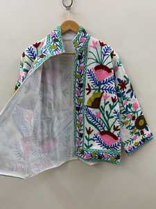 เสื้อแจ็คเก็ตสั้นผ้าฝ้ายสีขาวลายซูซานี งานแฮนด์เมด สไตล์โบฮีเมียน ลายดอกไม้ สำหรับฤดูใบไม้ผลิ - Product Image 2